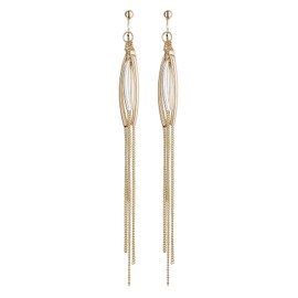 Clip On Earrings - Gold Plated Dangle Earring With Long Chains - Darcie