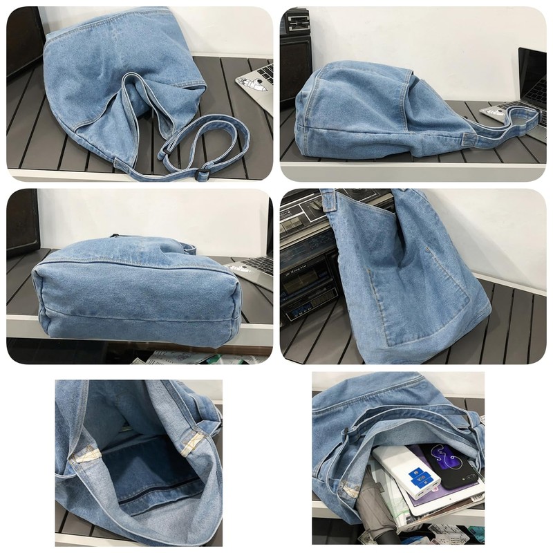 FARFADET Crossbody Denim Shoulder Bag, Tote Bag, Mother's Bag, Adjustable,