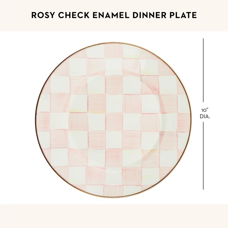 MACKENZIE-CHILDS Enamel Dinner Plate, Decorative Dinnerware Plate, 10 Inches, Pink-and-White