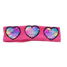 Ribbed Baby Headband with Three Colorful Sequin Hearts - Hot Pink