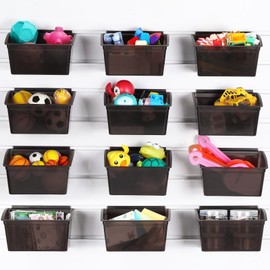 Unittype 12 Pcs Storage Bin Plastic Slatwall Bins for Slatwall Organizer Containers Garage Accessories(Transparent Black)