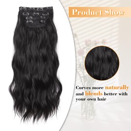 AISI BEAUTY Clip in Black Hair Extensions 4PCS 20 Inch Long Wavy Hair Extensions Natural Thick Hairpieces for Women Daily Use