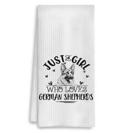 COWEB German Shepherd Gifts Kitchen Towels, German Shepherd Gifts for Women, German Shepherd Decor Dish Towels Tea Towels for Kitchen, Just a Girl Who Loves German Shepherd, 16x24 Inches
