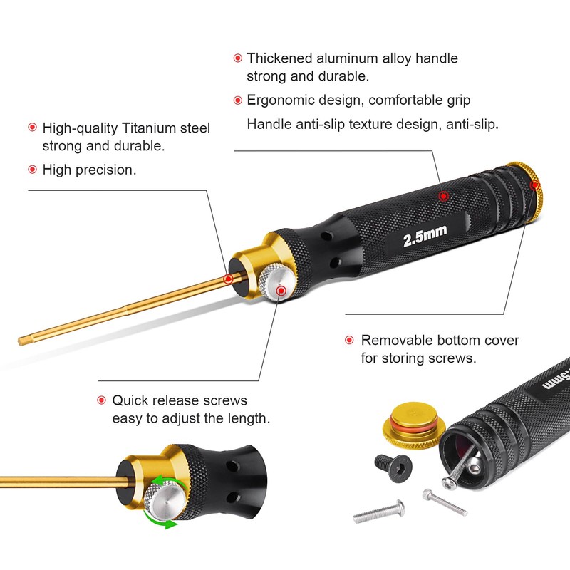 HobbyPark Titanium Hex Driver Allen Screwdriver Set 1.5mm 2.0mm 2.5mm