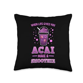 Acai Berry Anime Figure Blueberry Manga Merch When Life Gives You Acai Make A Smoothie Vegan Superfood Throw Pillow, 16x16, Multicolor