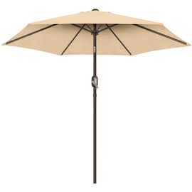 Funsite 7.5ft Patio Umbrella, UV Protect Market Table Umbrella with Heavy Duty Pole, Ventilate Design Outdoor Umbrella with Push Botton Tilt & Crank Ideal for Garden, Lawn, Deck, Yard&Pool, Tan