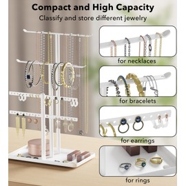 pickpiff Jewellery Stand, 32cm Tall Sturdy Metal, Jewellery Organiser for Necklace, Earring, Bracelet, Key, Aesthetic Room Decor, Holder For Hanging, Display And Storage, White
