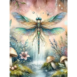 Acudotr Diamond Painting Kits for Adults, 5D DIY Diamond Art Kits for Beginners, Full Drill Diamond Painting Kits for Home Wall Decor, Dragonfly, 12x16 Inch