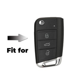 Happyit Zinc Alloy Car Key Cover Key Fob Cases Compatible with VW Volkswagen Golf 7 MK7 Tiguan MK2 For SEAT Ateca Leon FR 2 Ibiza Skoda Octavia 3 Buttons (Matte+Square Buckle)