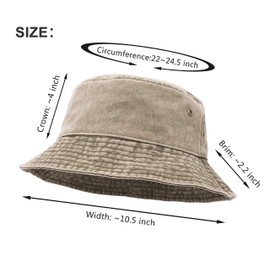 UltraKey Bucket Hat, Wide Brim Washed Denim Cotton Outdoor Sun Hat Flat Top Cap for Fishing Hiking Beach Sports Khaki