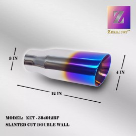 ZEXHAUST 4in Blue Flame Exhaust Tip 3in Inlet 12in Long Angle Double Wall Louder Exhaust