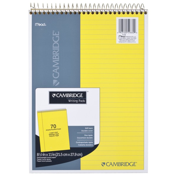 Mead Legal Pad, Top Spiral Bound, Wide Ruled Paper, 70
