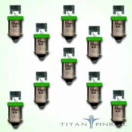 (10 Pack) - 6.3 Volt LED Bulb Flat Top 44/47 Base (BA9S) Pinball - GREEN
