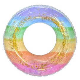 浮輪 子供 60 グリッター付きレインボープール浮き輪 インフレータブル水泳リング カラフルな虹色デザイン summ08