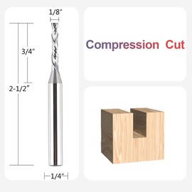 SpeTool 1/4 Inch Shank Up & Down Cut Spiral Router Bit, 1/8 Inch Cutting Diameter, Compression CNC Router Bits, 3/4 Inch Cutting Length for Wood Carving