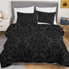 Axolotl Black Damask Quilt Set King Size,Dark Gothic Bedspread Coverlet