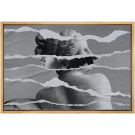 MUDECOR Framed Canvas Print Wall Art Roman Statuette Torn Paper Landscape Abstract Shapes Mixed Media Modern Art Contemporary Multicolor Pastel for Living Room, Bedroom, Office - 24"x36" Natural