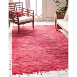 Unique Loom Chindi Cotton Collection Soft Hand Woven Natural Fiber Striped Area Rug, 9 ft x 12 ft, Red/Purple