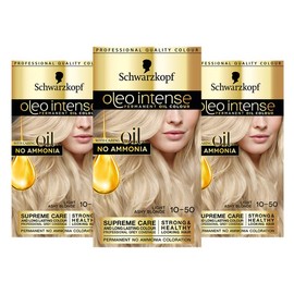 Schwarzkopf Oleo Intense Hair Dye, Pack of 3, Permanent Oil Colour, No Ammonia, Covers Grey, Ash Blonde 10-50