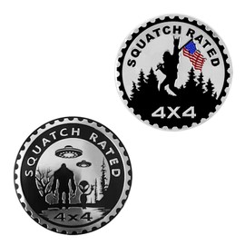 2Pcs Squatch American Flag Badge Rated Car Emblem, 4 x 4 Metal Automotive Badge 3D Metal Bigfoot Car Badges Round Emblem Decals Car Badge Decals Stickers Compatible for Jeep Wrangler Vehicles SUV