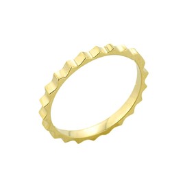 Modern Contemporary Rings Stackable 14k Yellow Gold Gear Cut Mid Finger Band Knuckle Ring, Size 8