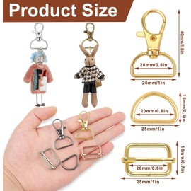 Metal Swivel Snaps Hooks, Keychain Bulk with Key Chain Swivel Hook D Rings and Slide Buckles for Key Lanyard Purse Bag Straps Dog Collars DIY Sewing Hardware(1 Inch)