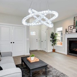 diisunbihuo Dimmable LED Chandeliers Modern Crystal Chandeliers Ceiling Light Three Rings Pendant Light with Acrylic for Bedroom Dinning Room Hallway