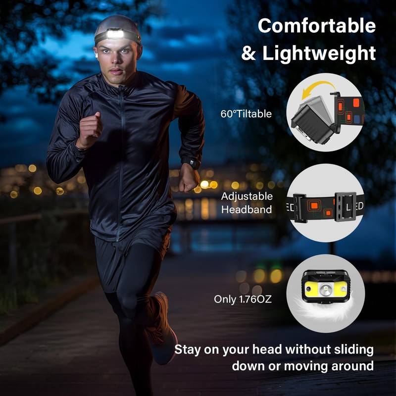 MIOISY Headlamp Rechargeable, Ultra Bright LED Head Lamp Flashlight with