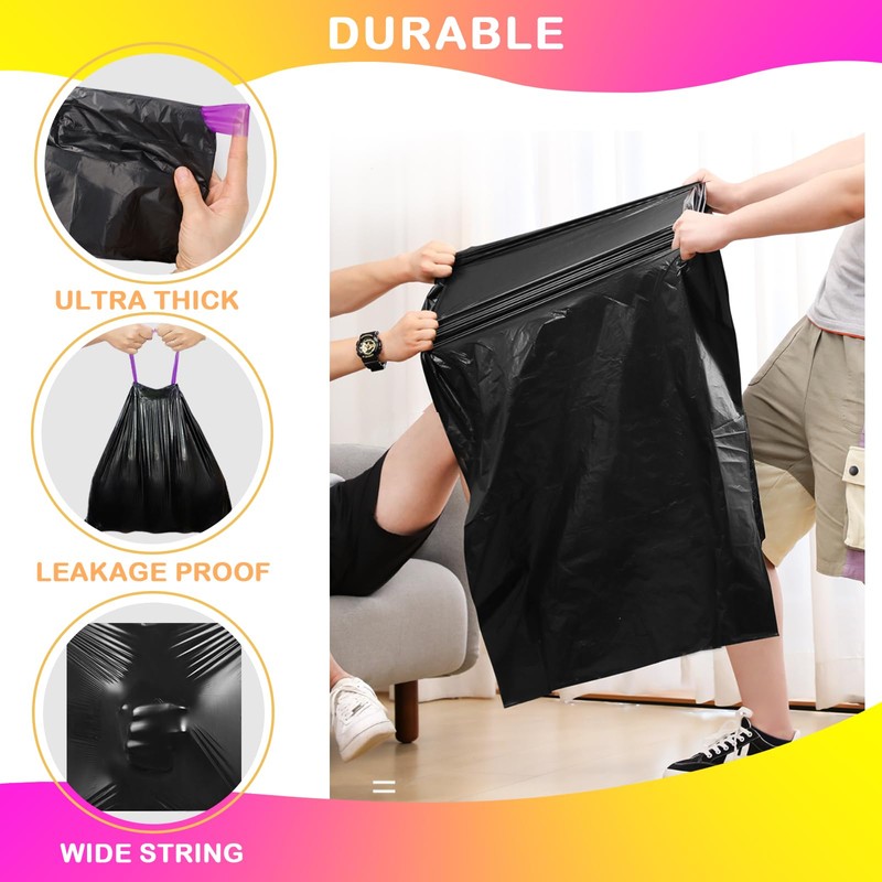 Homifest 8 Gallon Drawstring Trash Bags,80 Count Black