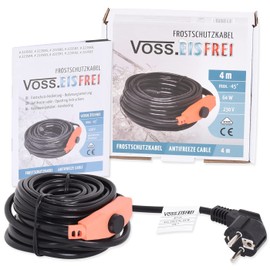 Frost protection heating cable with thermostat button; VOSS.eisfrei 1 m 2 m 4 m 8 m 12 m 14 m 18 m 24 m 37 m 49 m 230 V; Heating pipe for protection of water pipes and pasture drinks.