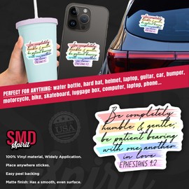 (3Pcs) Be Humble & Gentle Christian Faith Sticker Ephesians 4:2 Bible Verse Quotes Decal 2" Waterproof Die-Cut Vinyl Sticker Jesus God Religious Bible Journal Sticker Decal Decor Stuff Gifts 2 Inches