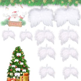 JOKILY Pack of 10 Angel Wings Feathers, Angel Wings Pendants, Christmas Tree Decoration, Christmas Tree Decoration, Christmas Bows, Hanging Angel Wings Decoration (18 cm, 16 cm, 12 cm, 10 cm, 8 cm)