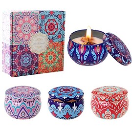 DQST Velas Aromaticas en 4 Latas, Cera de Soja 100 % Pura(Por Lata 2.2 Onzas), Aromaterapia，Alivio Del Estrés y Relajación, Adecuado para Yoga, Meditación, Navidad, Día de San Valentín (4 colores C)