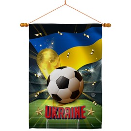 Ornament Collection World Cup Ukraine Home Banner Wall Art Patio Porch Lawn Garden Flag Stand Pole Room Decorations Indoor Outdoor FIFA Team Qatar Trophy Soccer Game Football Gifts, Made in USA