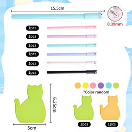 6 Pieces of Cat-Shaped Pens and 2 Pieces of Cat Note Pads, Cute Stationery, Creative Cartoon Stationery, Study and Office Supplies