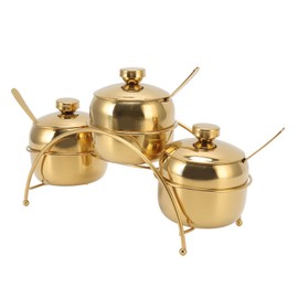 ZJchao Stainless Steel Seasoning Jar Set Salt and Pepper Sugar Jar with Lid and Spoon Kitchen Seasoning Bottles Storage Rack Suitable for Home Restaurant Outdoor Activities (Gold)