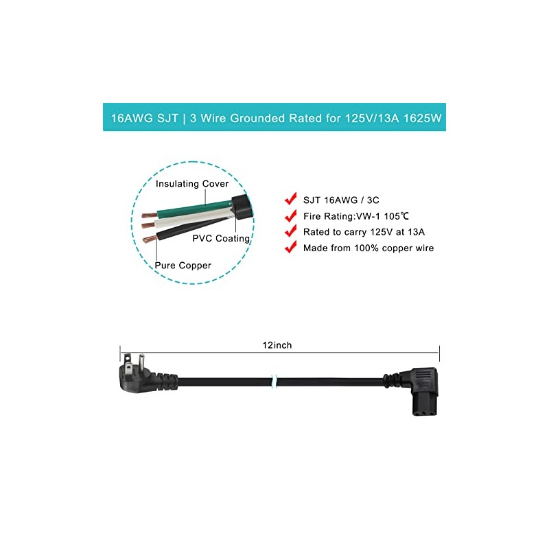 [Paquete de 2] Cable de alimentación para computadora de 90