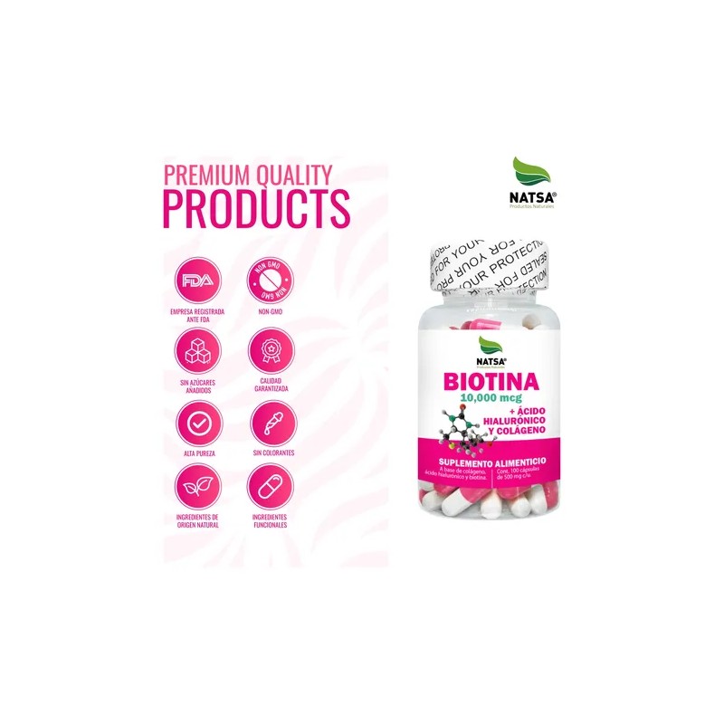 Biotina, 500 Cápsulas (5 Frascos 100 Cap C/u)