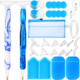 Outus 31 Pcs 5D DIY Diamond Tools Kit with Handmade Resin Painting Pens, Anti-Slip Mats, Plastic Diamond Trays, Clay Boxes, Drill Point Accessories for Adults and Kids DIY Craft (Blue, Dark Blue)