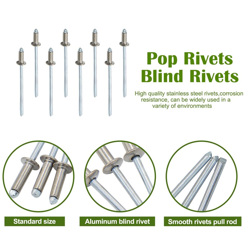 Piutouyar 100Pcs 1/8" x 1/4" Stainless Steel Pop Rivets Assortment,