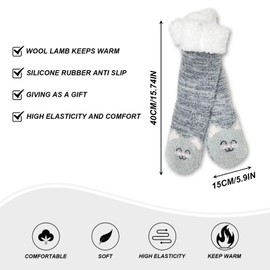 FUIPVGI Hüttensocken Kuschelsocken Damen, Flauschig Haussocken Weihnachtssocken Winter Thermosocken Rutschfest Stoppersocken mit Wolle Dicke Hausschuhe Socken (Grau）