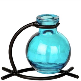 Couronne Company M501-200-09 Casablanca Recycled Glass Vase & Metal Stand, 4", Aqua, 1 Piece
