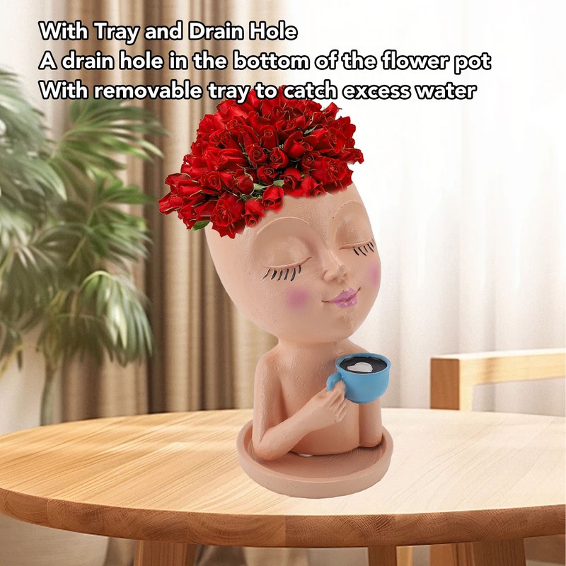 Resin Face Plant Pot Creative Cute Small Drinking Coffee Succulent