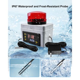 12V 120DB Loud Freezer Alarm with LED Flash, Remote Control High Low Temperature Monitor with 5M IP67 Waterproof Probe, -50℃-110℃ Refrigerator Temperature Thermometer for Cold Chain Factory