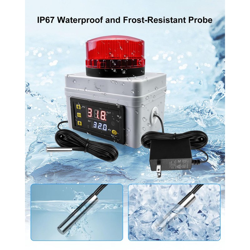 12V 120DB Loud Freezer Alarm with LED Flash, Remote Control