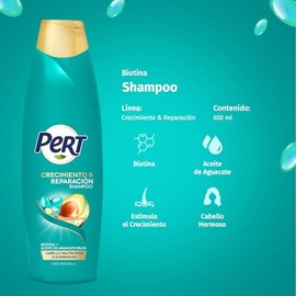 PERT, Shampoo Biotina y Aguacate | Repara el cabello maltratado y estimula su crecimiento natural, 650 ml