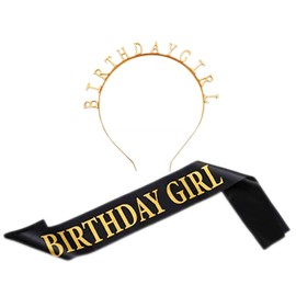 JZK Birthday Girl Decorations Set, Birthday Girl Sash, Birthday Girl Headband Gold, Happy Birthday Head Band Party Favour Decorations for Girls Women Party Decoration Supplies