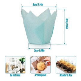 Spesh Pack of 100 Paper Muffin Cases in Tulip Shape, Cupcake Moulds, Tulip Disposable Baking Cups for Weddings, Birthdays, Easter Parties, Family Reunions, Blue