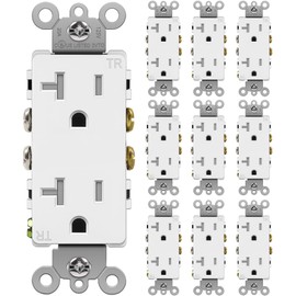BESTTEN 20 Amp Decorator Wall Receptacle Outlet, Tamper-Resistant, 20A/125V/2500W, Residential & Commercial Use, UL Listed, 10 Pack, White