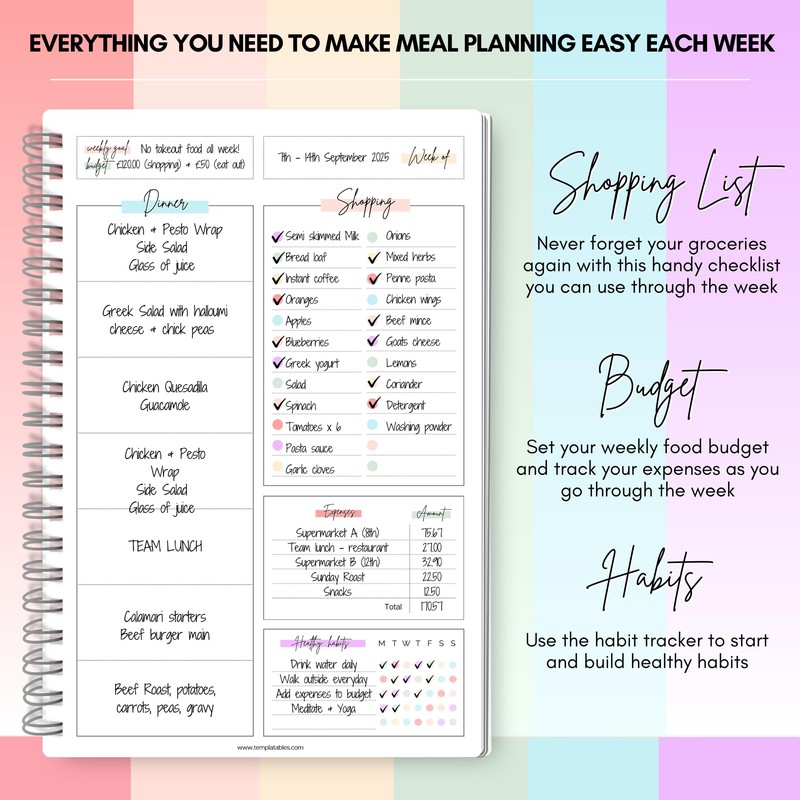 Weekly Meal Planner & Food Diary | Food Journal for